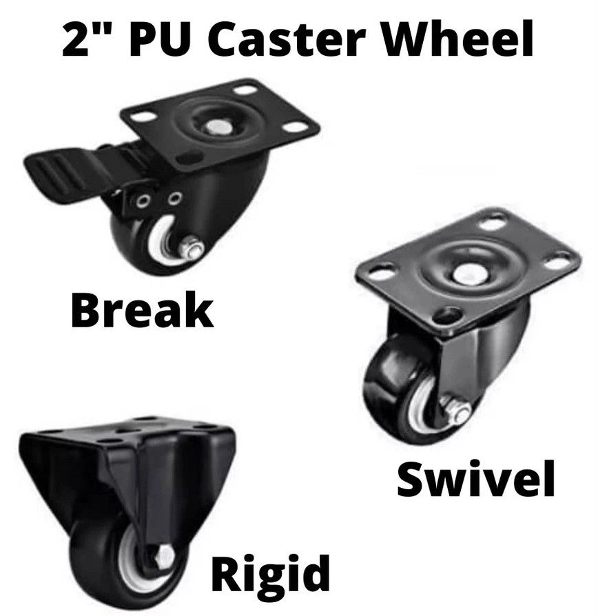 Heavy Duty 100kg 2"/50mm PU Castor Wheels 360 Degree Trolley Furniture Caster Rubber (Rigid / Break / Swivel) / Roda PU