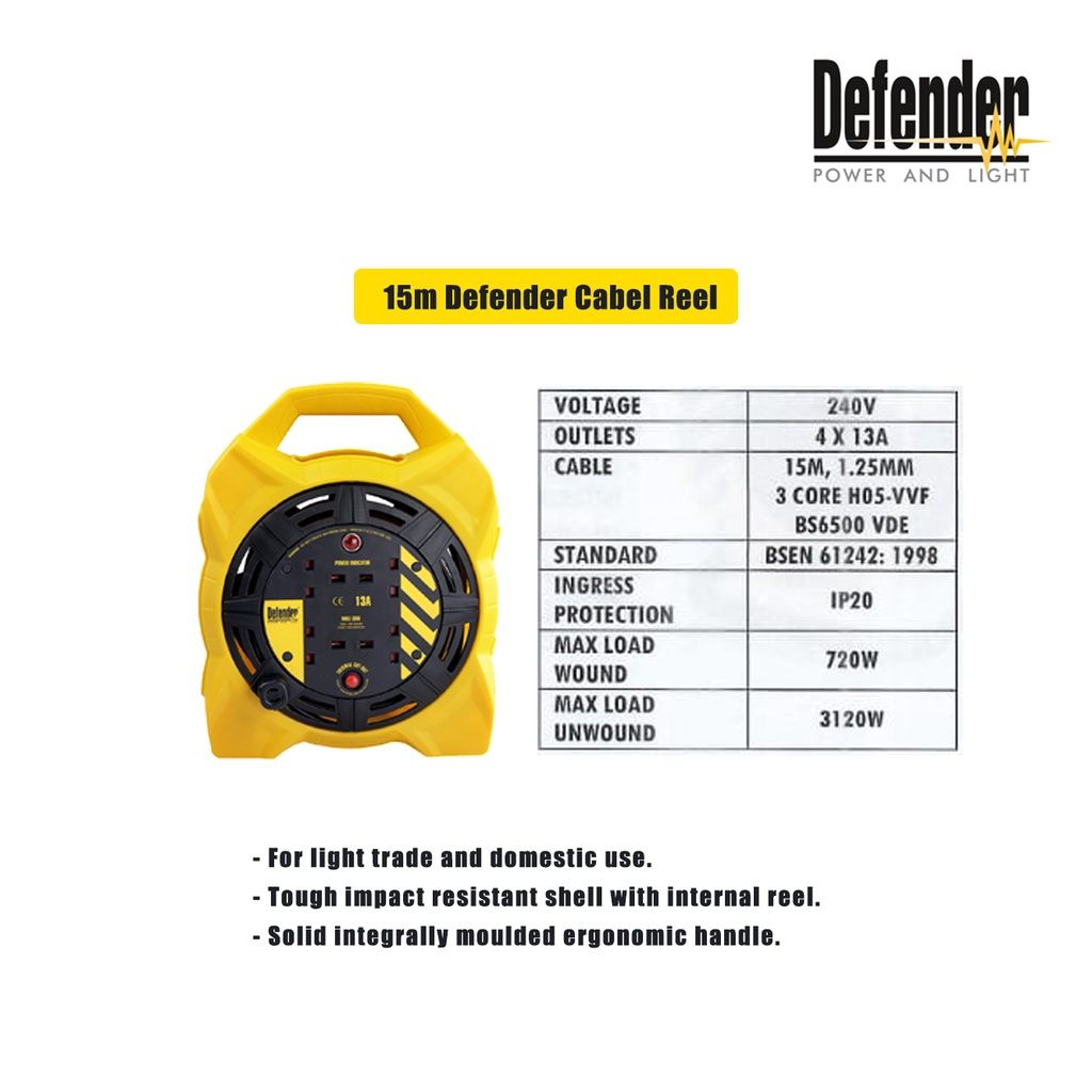 DEFENDER E86535 Cable Reel DEFENDER WIRE REEL 15Meter