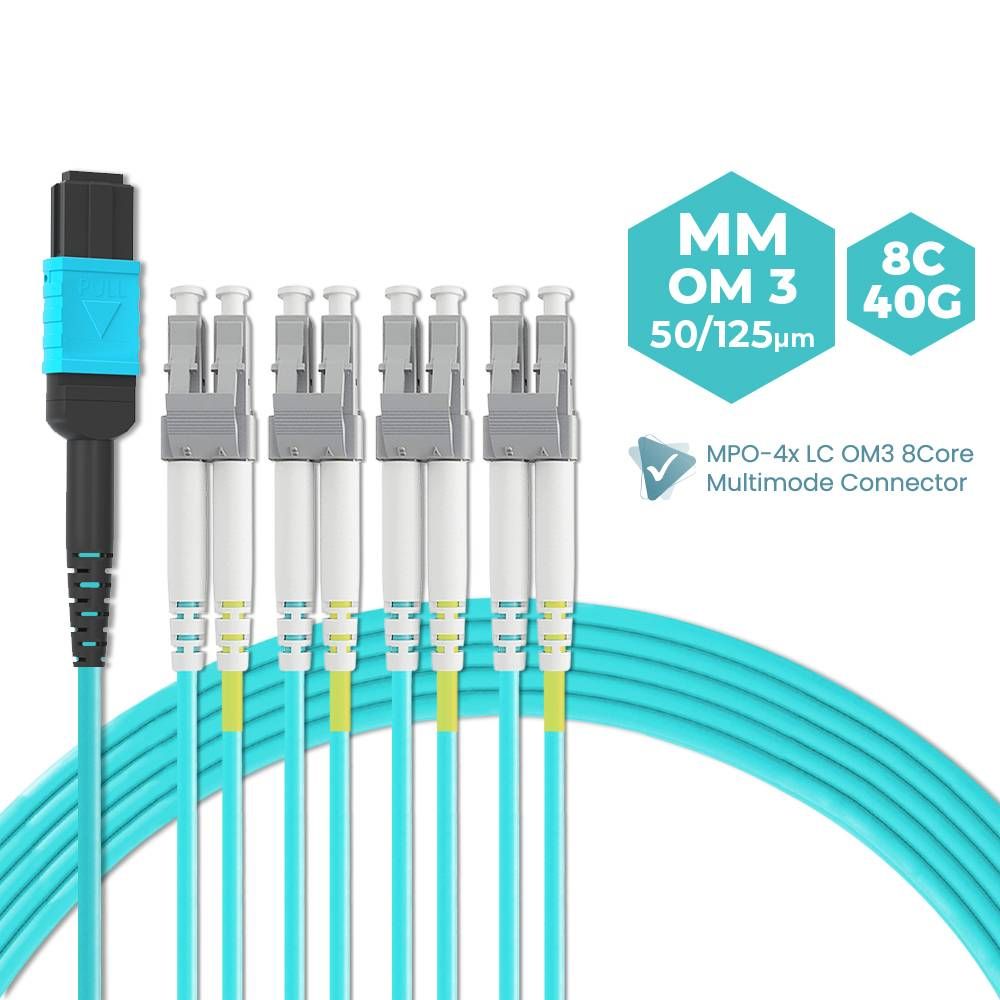 MPO (FEMALE) TO 4X LC OM3 8 CORES MULTIMODE FIBER OPTIC PATCH CORD CABLE MPO-LC 3M 5M