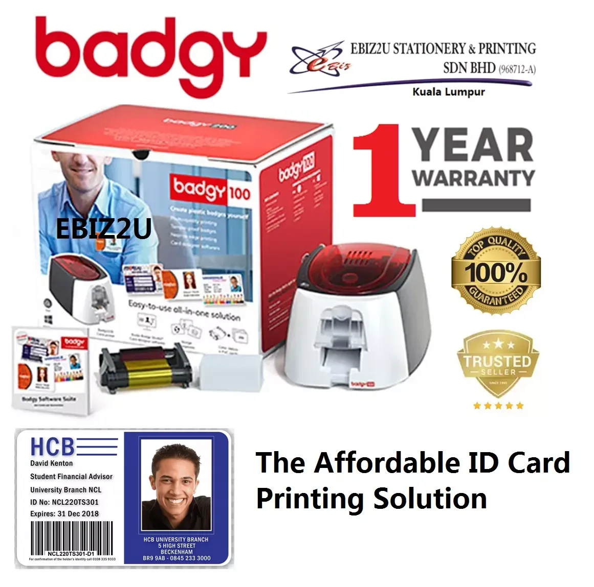 Badgy 100 ID Card Printer-High Quality ID Card Printer (ID Card, Member Card, Student Card, Discount Card) Best ID Card Printer, Economy, Good ID Printer, Quality Card Printer