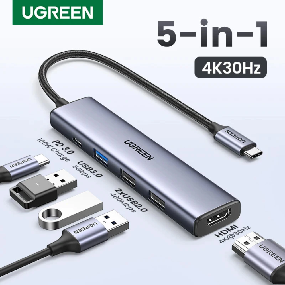 UGREEN 5 IN 1 USB C Hub USB 3.0 HDMI 4K30Hz PD100W Adapter MacBook Air Dell MSI iPad