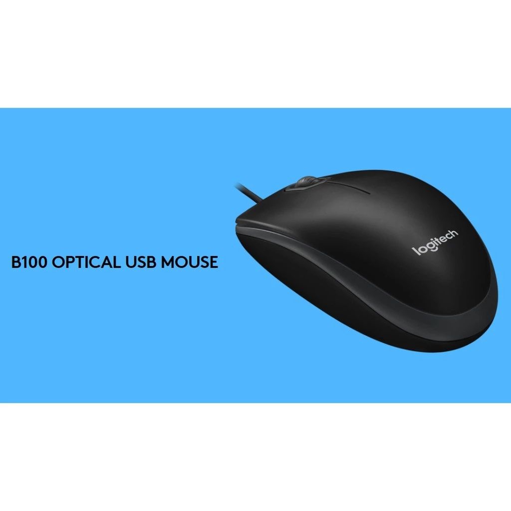 LOGITECH B100 Optical USB Wired Mouse with 800 DPI Resolution, Comfortable & Ambidextrous Design