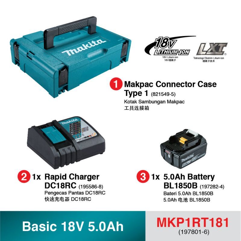 Makita MKP1RT181 Power Source Kit 18V 5.0ah C/W 1 Batt & 1 Rapid Charger