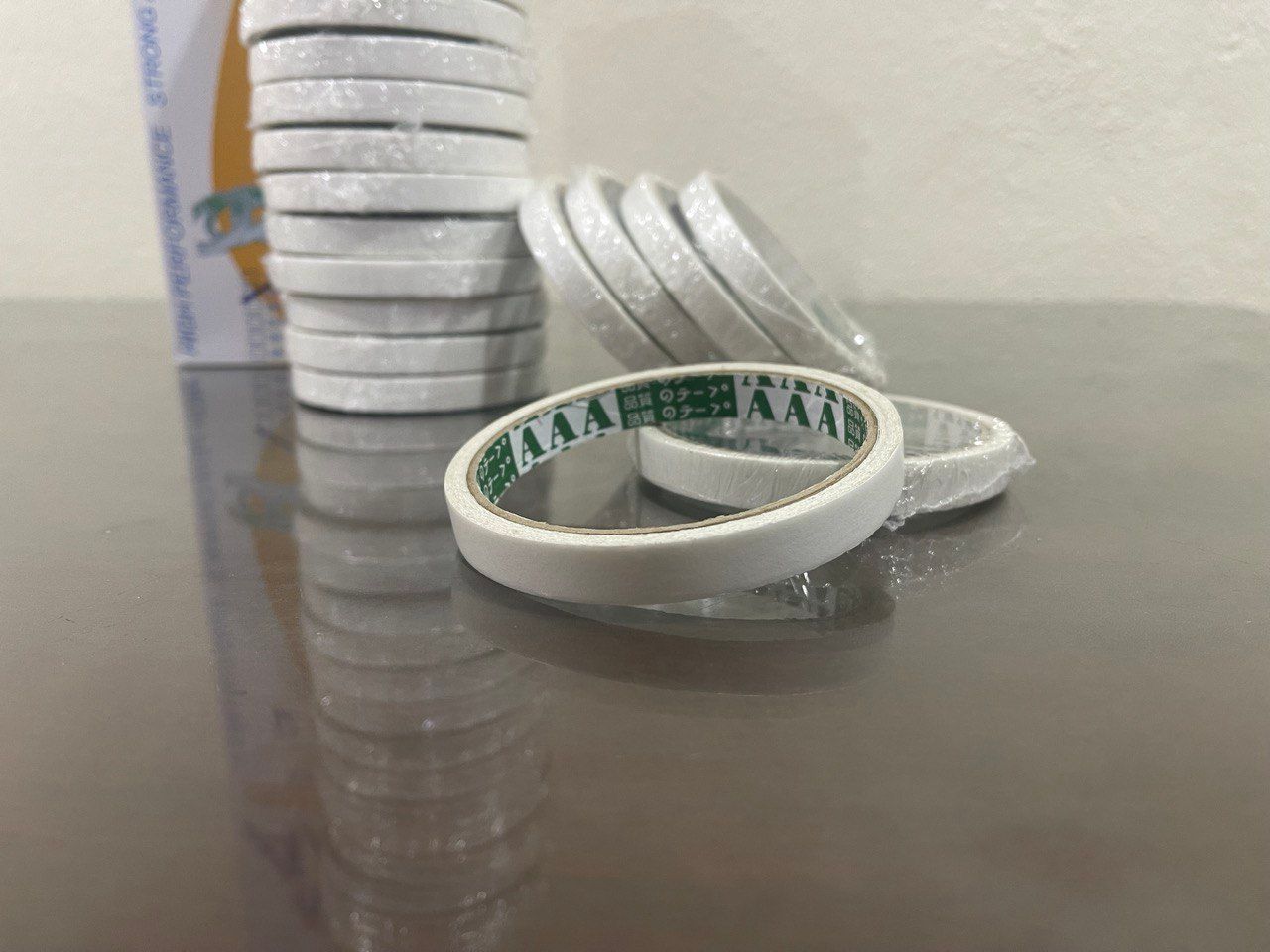 RANDOM DOUBLE SIDED TISSUE TAPE 10MM X 10METER LONG DOUBLE SIDE TAPE ( 24 ROLLS/1 BOX)