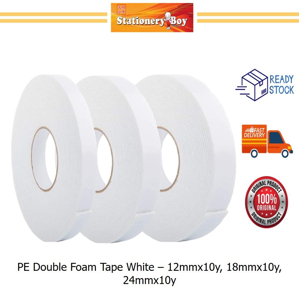 PE Double Foam Tape White / Pita Pelekat Dua Belah - 12mmx10y, 18mmx10y, 24mmx10y