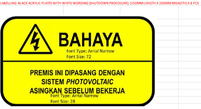 LABELLING  BLACK ACRYLIC PLATES WITH WHITE WORDING (SHUTDOWN PROCEDURE)  (250MM LENGTH X 200MM BREADTH) X 6 PCS