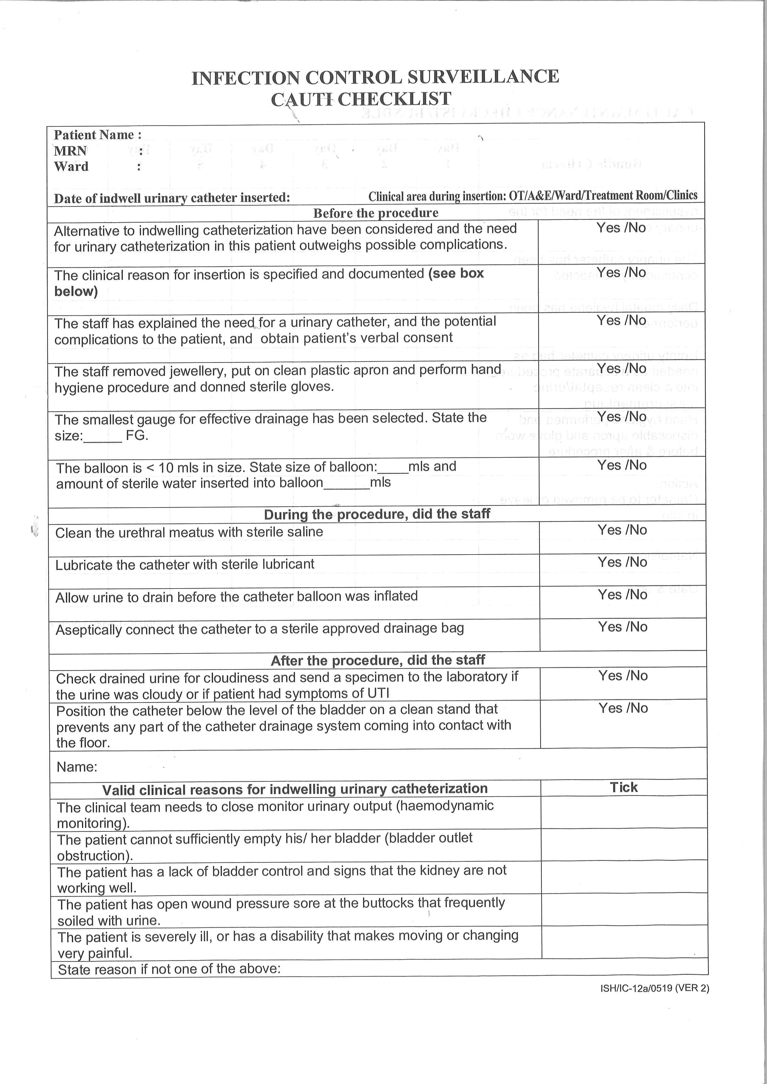 INFECTION CONTROL SURVEILLANCE CAUTION CHECKLIST