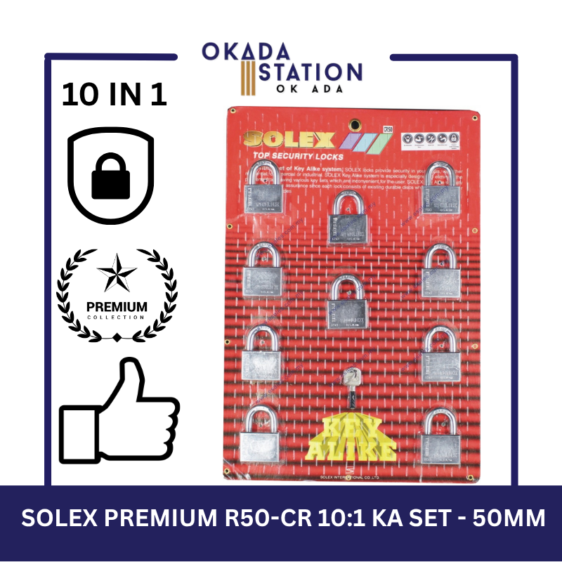 SOLEX PADLOCKS / SIZE 50MM / R50-CR 10:1 KA SET / KEY-ALIKE / MASTER KEY /SYSTEM PADLOCKS / 100% ORIGINAL / PREMIUM TOP SECURITY / KUNCI - 50MM