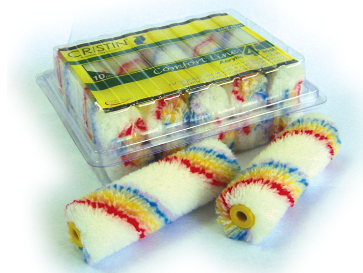 CRISTIN MINI PAINT ROLLER C/W 3 TYPE COLOUR LINE (ACRYLIC FIBERS) SIZE 4" - ICR4RB06 / ICR4YB06 / ICR4YL06