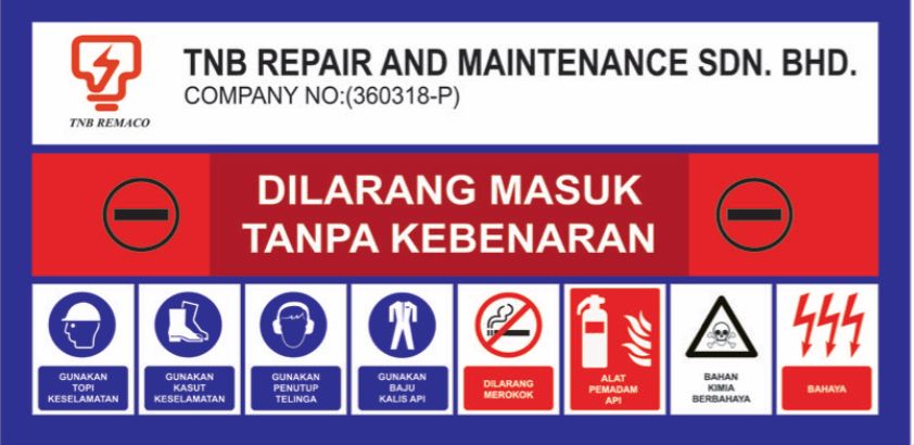 Signage / signboard TNB (Termasuk Tiang)