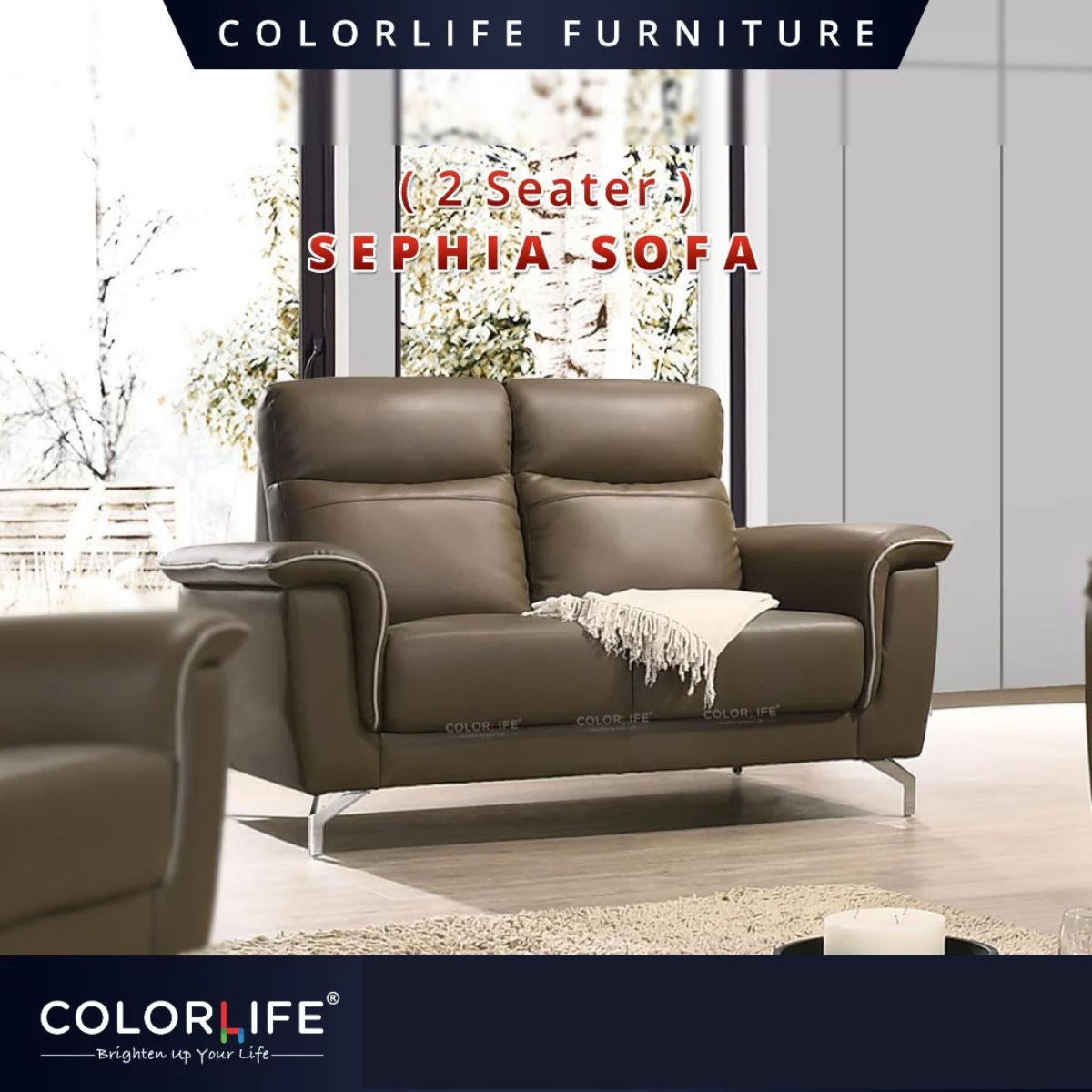 Color Life Sephia 2 Seater Sofa London PU Leather With Steel Leg