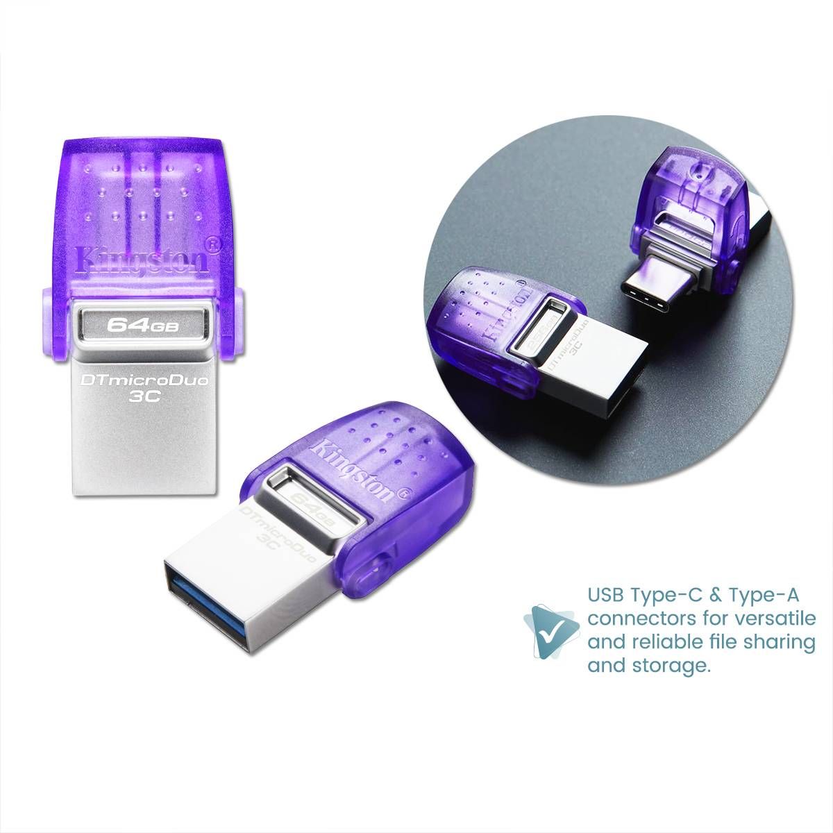 KINGSTON DATATRAVELER® MICRODUO™ 3C USB FLASH DRIVE (64 GB)