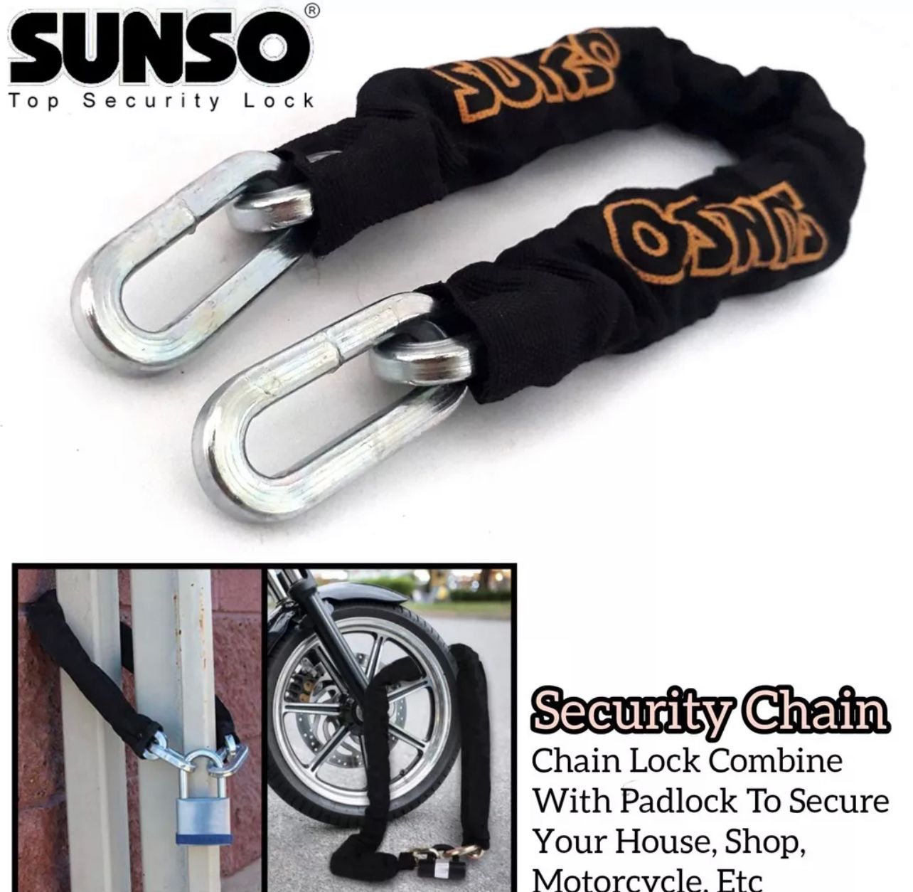 Sunso CHAIN LOCK SUNSO 8MM THICKNESS HEAVY DUTY SECURITY STEEL CHAIN LOCK