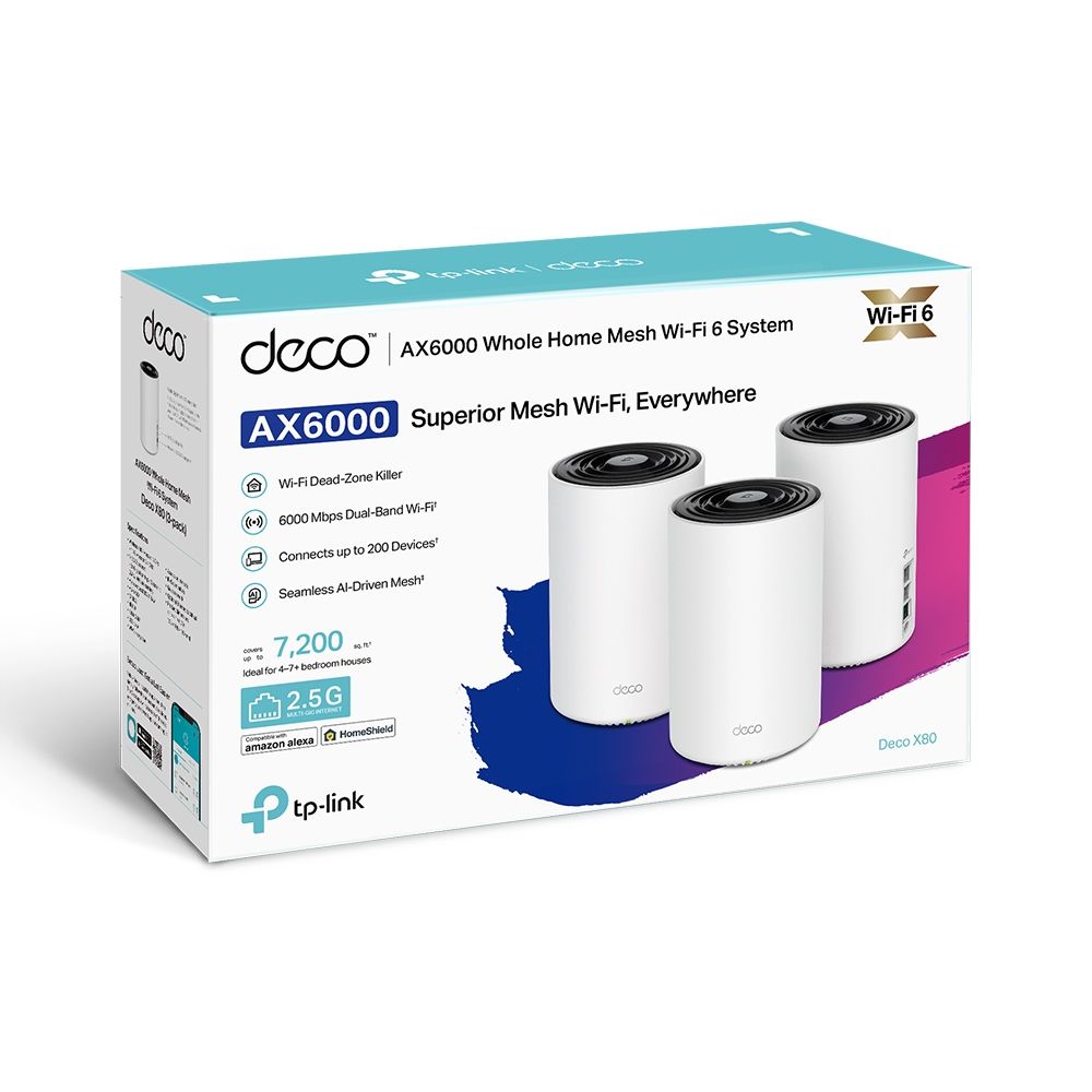 TP-Link *TP-Link Deco X80 AX6000 2.5G Ethernet WiFi 6 Dual Band Ai-Driven Mesh Wi-Fi Wireless AX WiFi6 Gigabit Router