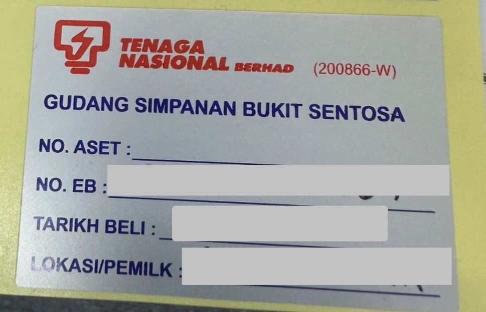 STICKER ASSET TAGGING Gudang Simpanan Bukit Sentosa