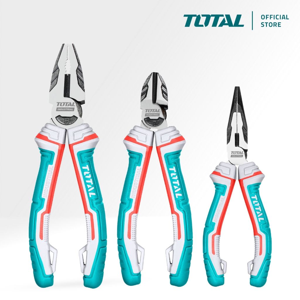 TOTAL HIGH LEVERAGE PLIERS SET WITH CR-V STEEL COMBINATION (8") + LONG NOSE (6") + DIAGONAL CUTTING (7") THT2K0301S
