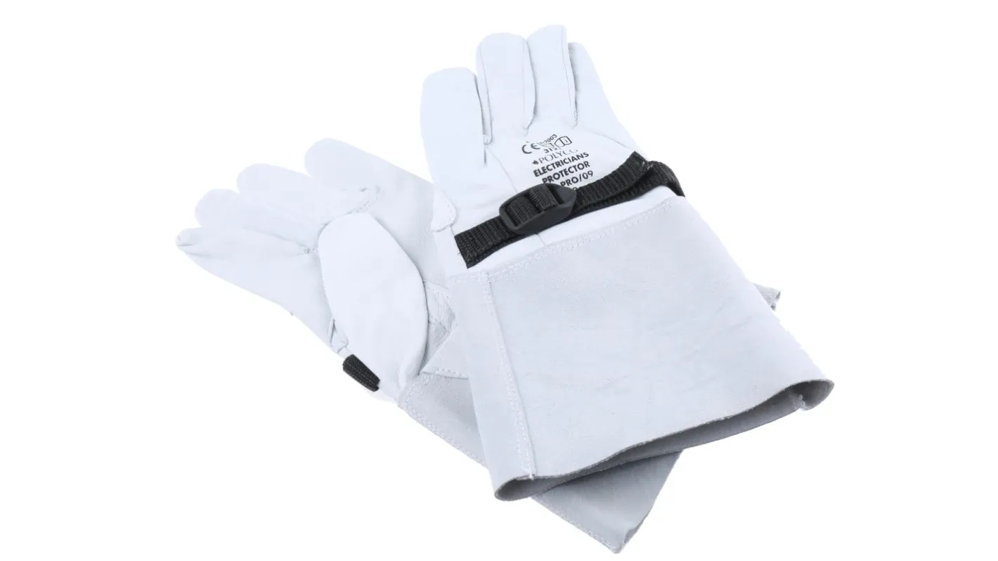 BM Polyco Grey Leather Electrical Electricians Gloves, Size 9, Large