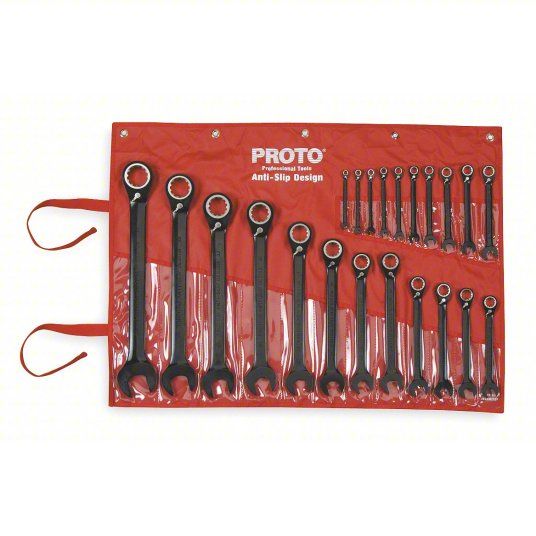 PROTO Combination Wrench Set: Alloy Steel, Black Chrome, 22 Tools, 6 Mm To 36 Mm Range Of Head Sizes