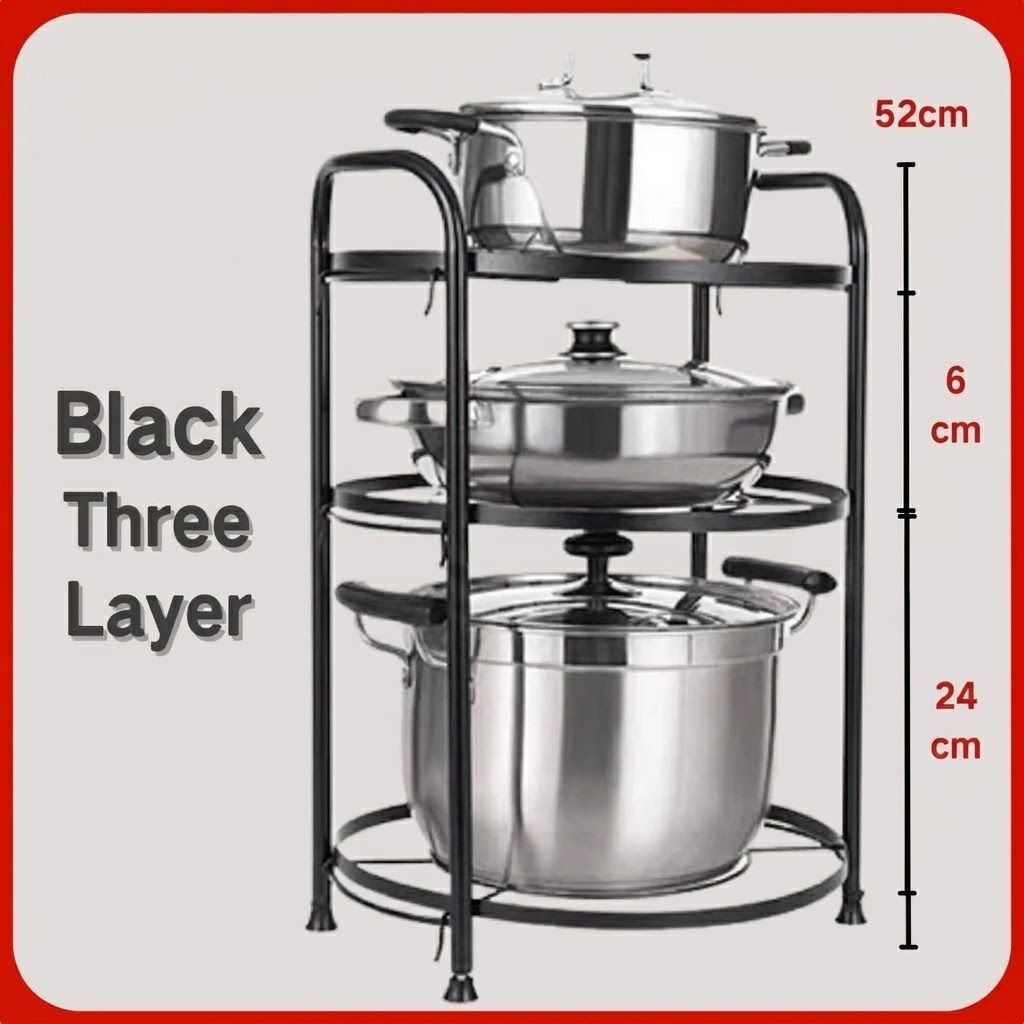3/4/5 floor shelf kitchen floor multi-layer microwave oven storage rack Black-1 set 3 layer storage rack-KKK