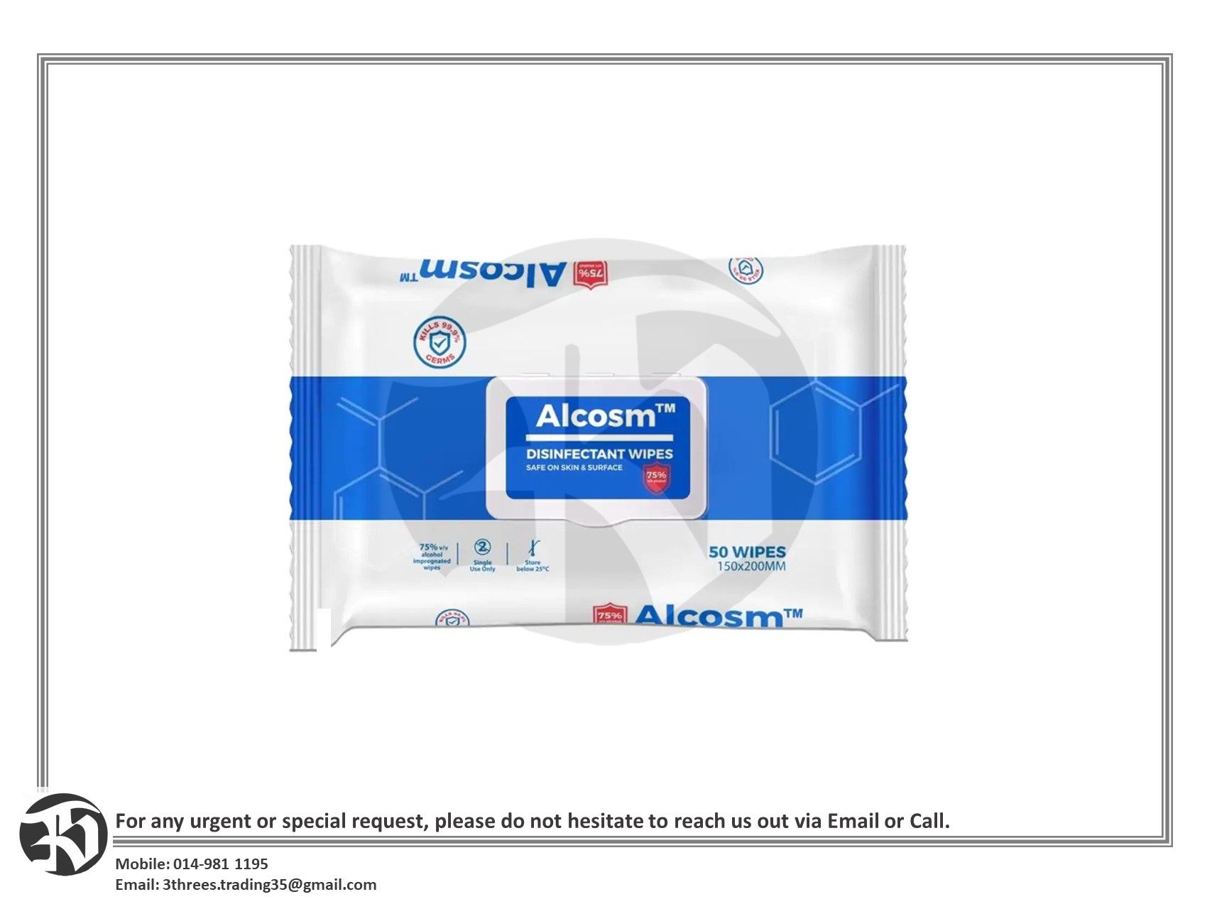 SSST Alcosm 75% Alcohol Disinfectant Wipes (50's)
