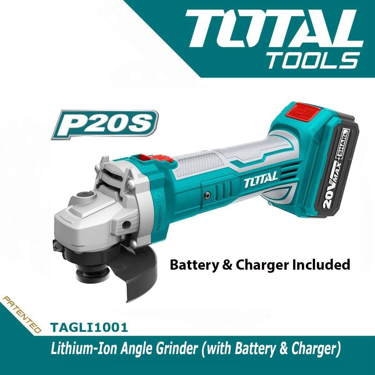 Total Li-ion 20V Brushless Angle Grinder TAGLI1002 Cordless (Full Set)
