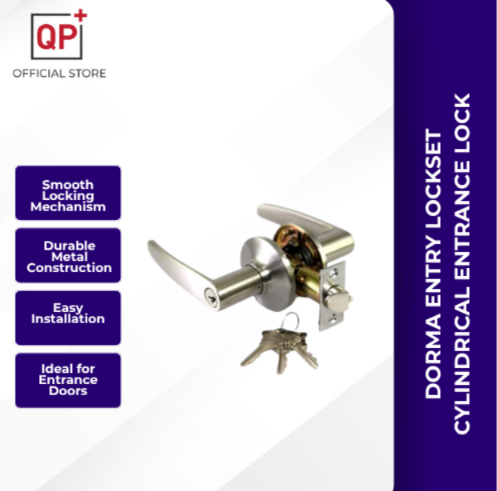 DORMA ENTRY LOCKSET CYLINDRICAL ENTRANCE LOCK TUBULAR LEVERSET LOCKSET l SET KUNCI PINTU l 门锁套装-SATIN NICKEL