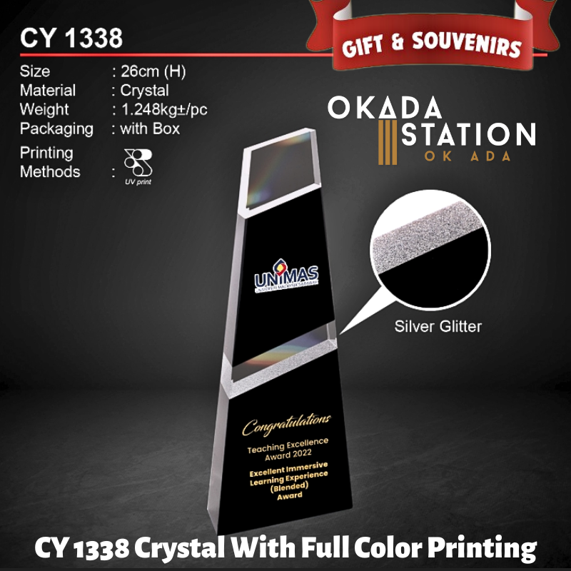 GIFT & SOUVENIRS : CY 1338 CRYSTAL WITH FULL COLOR PRINTING / CRYSTAL AWARD / AWARD TROPHY / TROFI / 26CM(H) / 1PC
