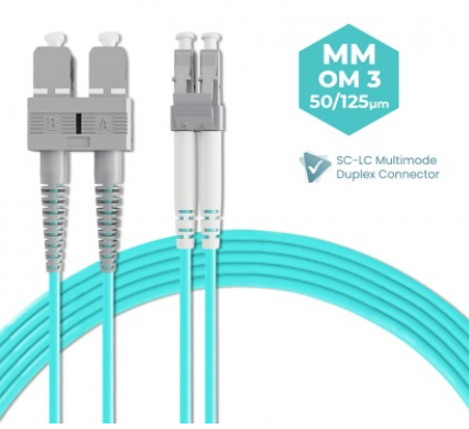 SC-LC 50/125 OM3 MULTIMODE DUPLEX FIBER OPTIC PATCH CABLE 1M 2M 3M 5M 10M 15M 20M