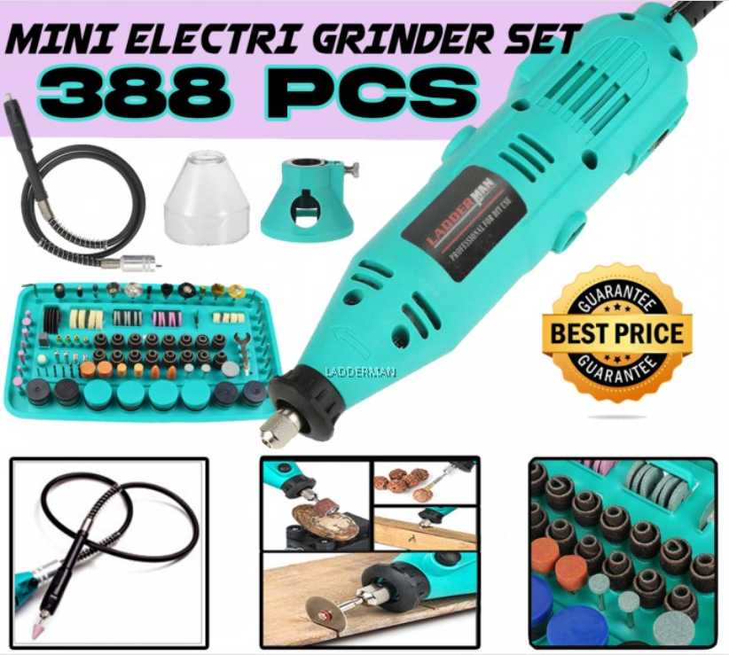 388PCS MINI ELECTRIC DIE GRINDER DRILL SET TOOL VARIABLE ROTARY SPEED DIY ENGRAVER SANDER POLISHER CARVING DRILLING CUTTING