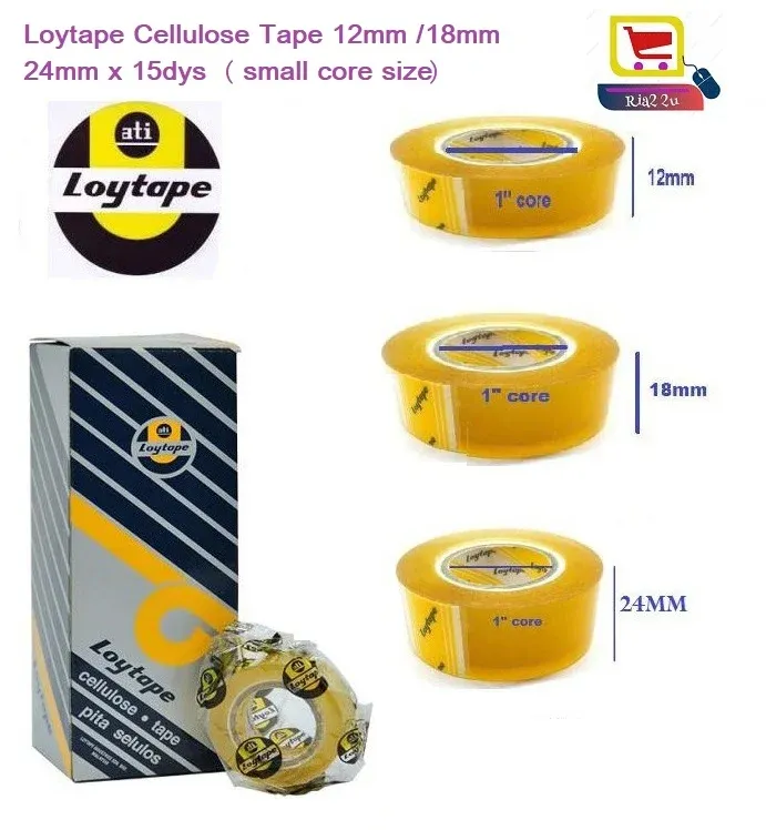 Loytape Cellulose Tape Loytape 12mm (1/2") / Loytape 18mm (3/4") / Loytape 24mm (1") x 15y RTSB (ORIGINAL) GELUNG KECIL