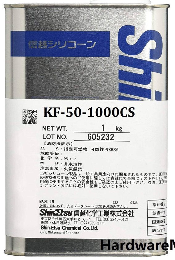 SHIN-ETSU KF-50 SHINETSU 1KG PHENYL METHYL SILICONE OIL 1000CS KF50 SILICONE FLUID