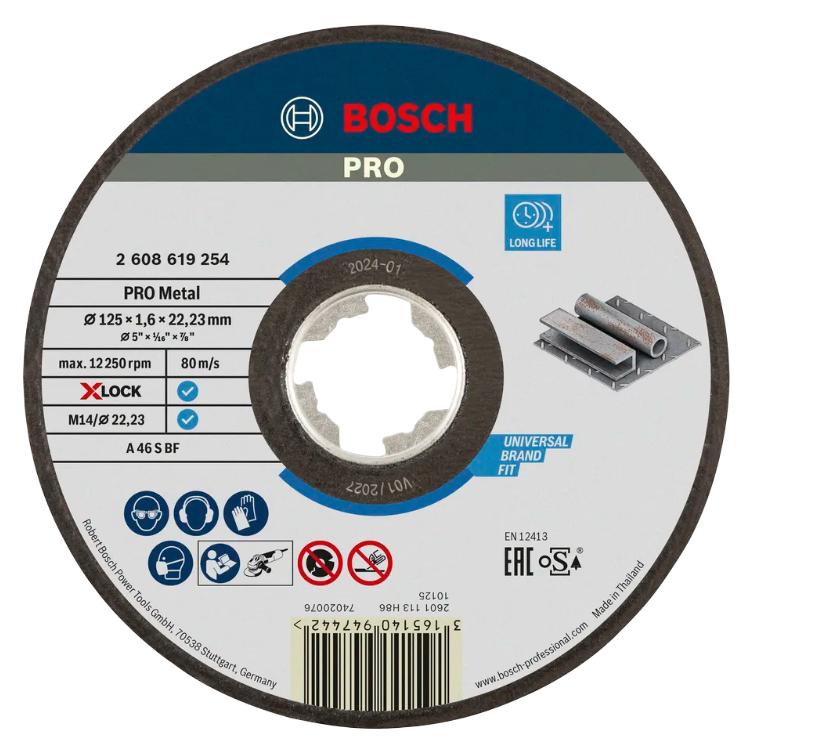BOSCH PRO METAL BONDED CUTTING DISC (125 X 1.6 X 22.23 MM) X-LOCK (2608619254)