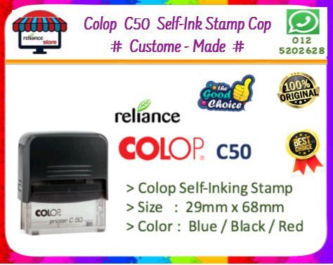 Colop P50 Self-Ink Stamp Cop (29mm x 68mm) / Colo C40 Rubber Stamp / Cop Getah Dibuat Khas / Colop Self-inking Chop # Custom-Made # Colop Stamp # Cap Getah # Warna Ink : Biru - Hitam - Merah # RP0349 ( KTT : 1 Unit )