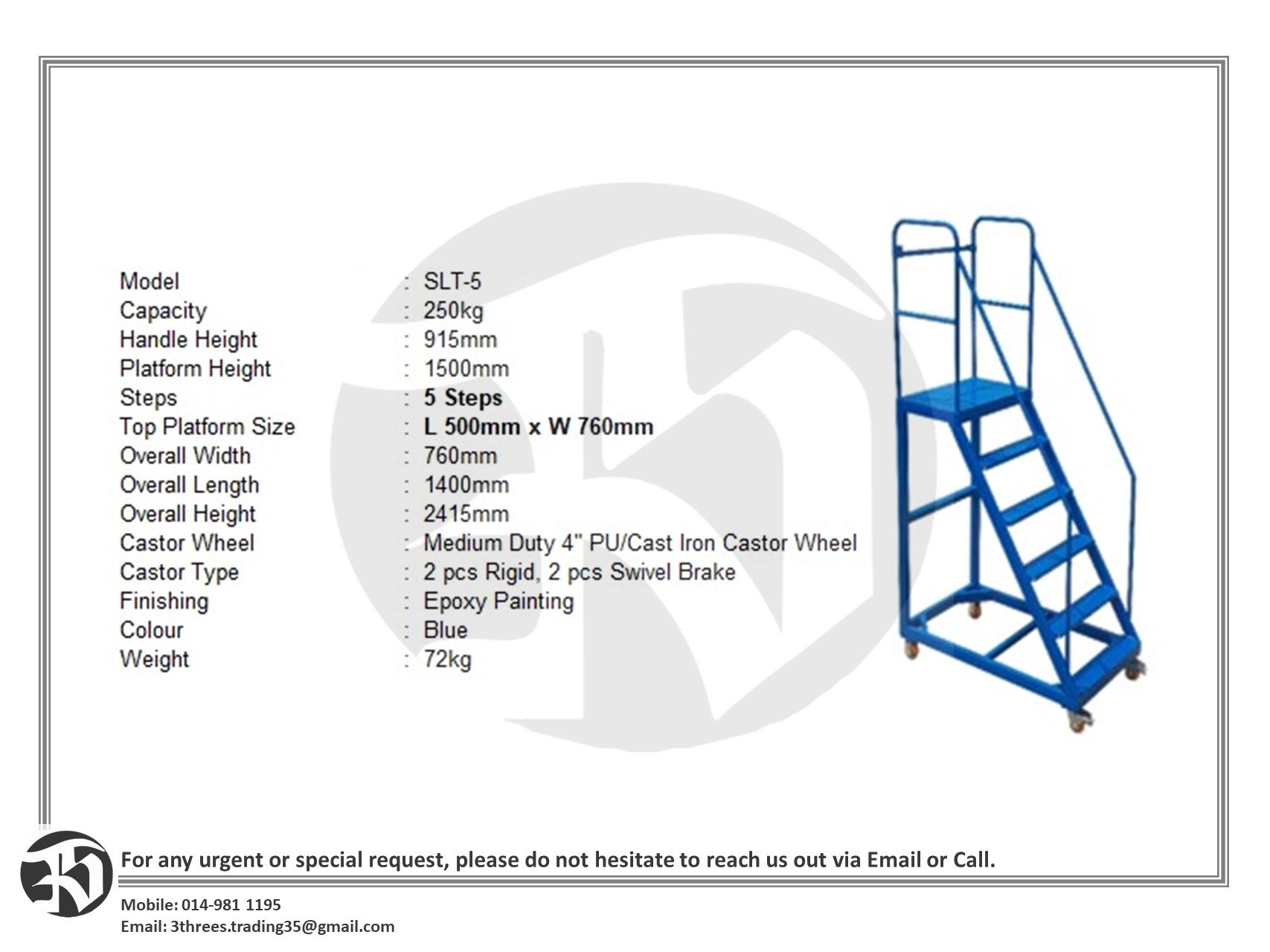 Geolift 5/6/7 Feets Warehouse Safety Ladder Trolley