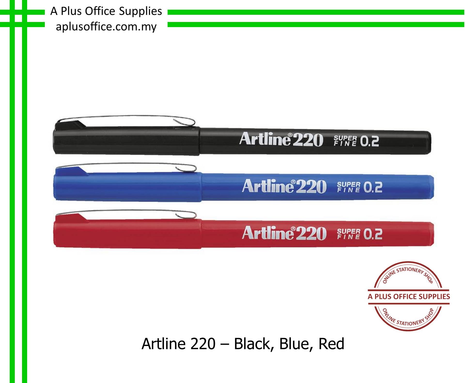 ARTLINE 220 Writing Pen - Black, Blue, Red