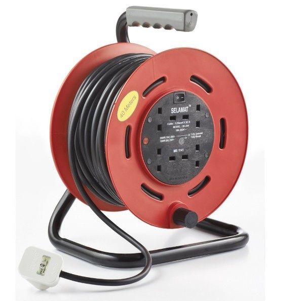 *SELAMAT 4 Gang Extension Industrial Type Portable Cable Reel - 40 Meter