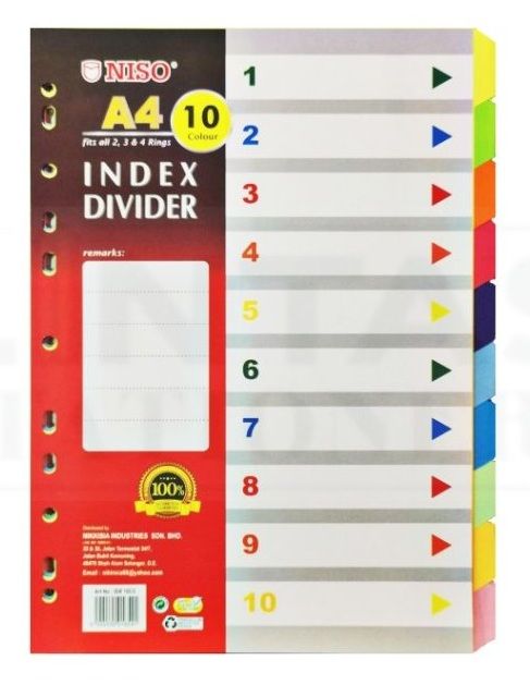 D'ARTE/NISO PAPER INDEX DIVIDER 10 COLOURS A4