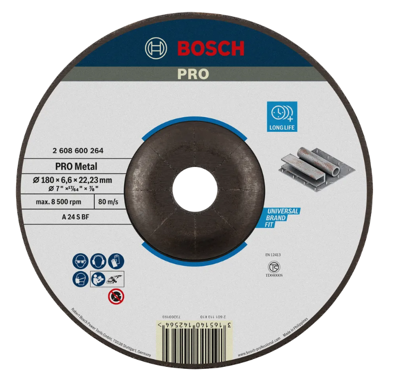 BOSCH PRO METAL GRINDING DISC A 24 S BF (180 X 6.6 X 22.23 MM) DEPRESSED CENTRE (2608600264)