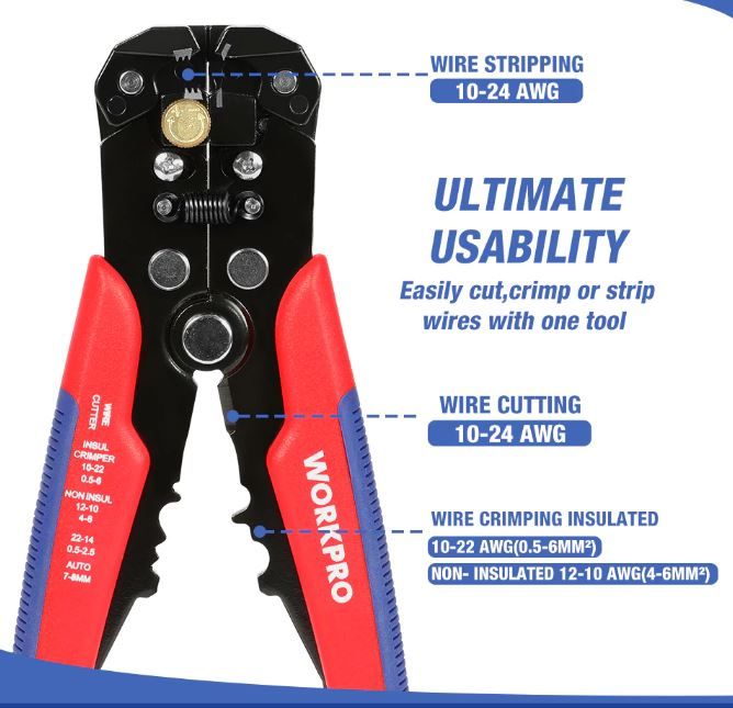 Cable Stripper WORKPRO 5 In 1 Automatic Wire Stripper & Crimper Self-Adjusting Electrical Stripping Cutting and Crimping Pliers Cable Cutter