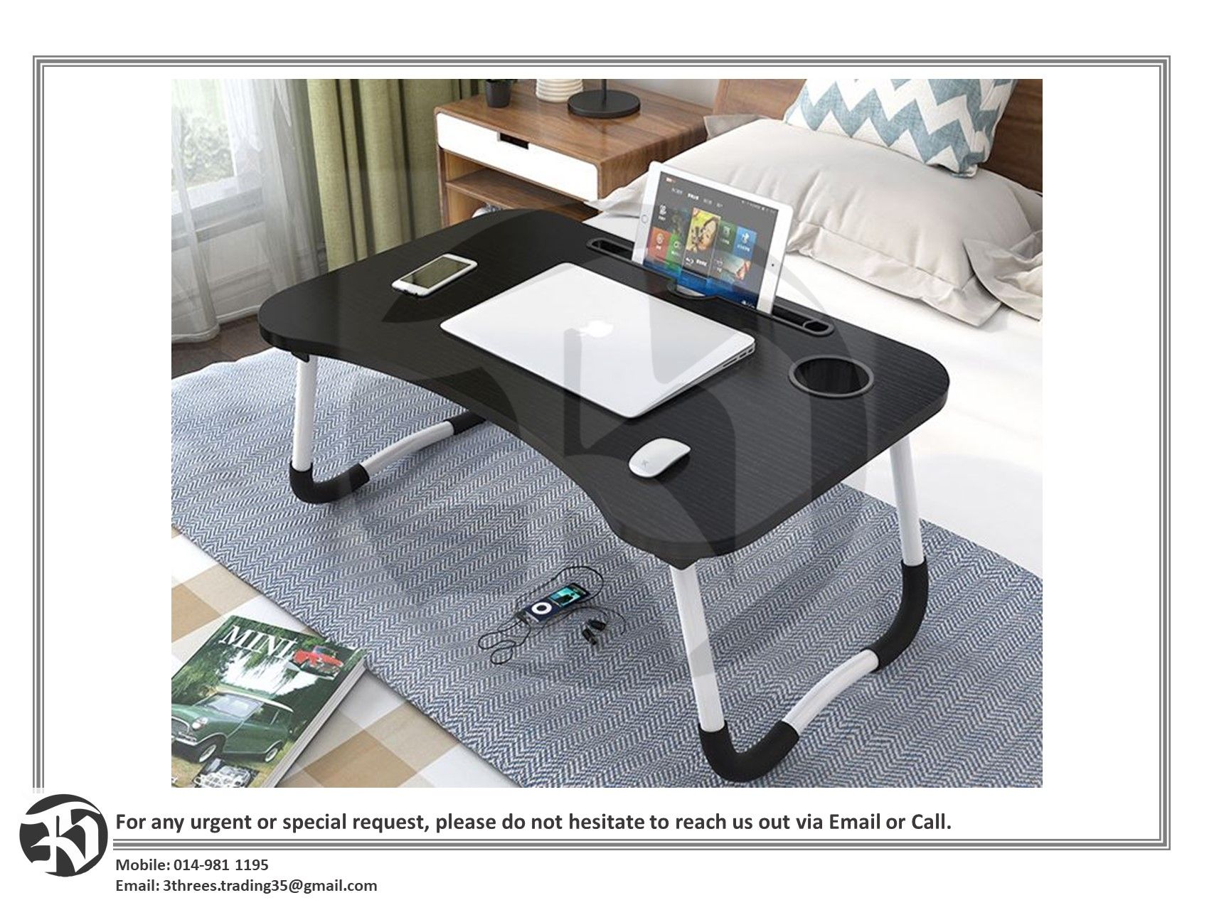 Anti Slip Folding Bedroom Foldable Computer Desk 60 x 40 x 28 cm