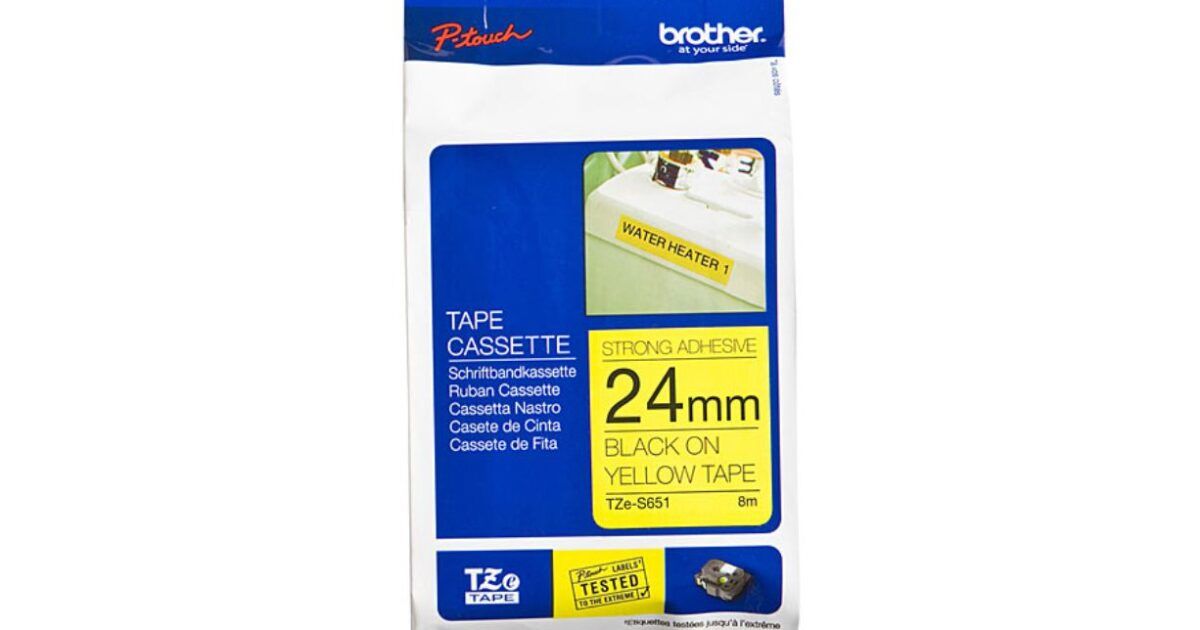 Brother TZe-S651 Black on Yellow (24mm) Strong Adhesive Tapes