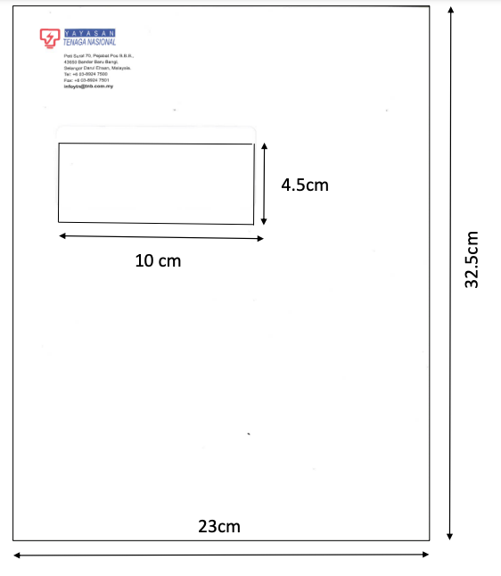 OK YAYASAN TNB ENVELOPE / 100GMS WHITE WINDOW ENVELOPE / W 325MM X H 230MM / 4 COLOUR PRINTING / PRINTED ENVELOPE / YTNB