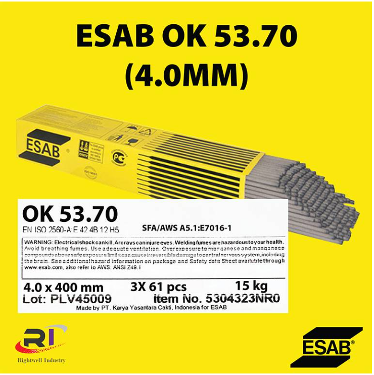 RIGHTWELL ESAB OK 53.70 VP WELDING ELECTRODE (AWS E7016-1)