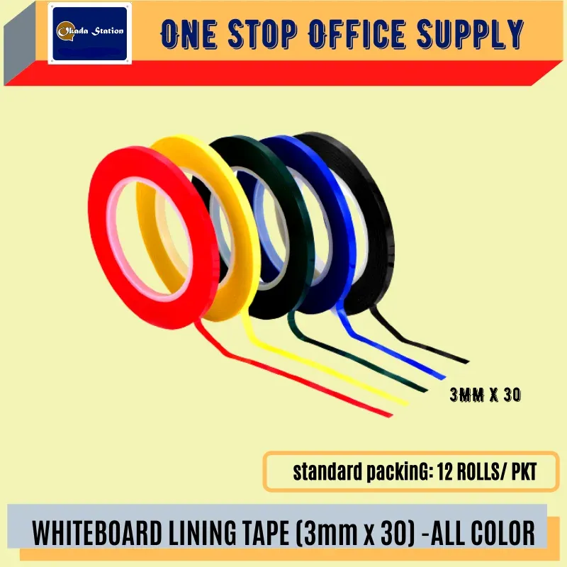 OKADA WHITEBOARD LINING TAPE (3mm x 30) -ALL COLOR / Okada / Lining Tape / Tape / Whiteboard Lining Tape / Okada Whiteboard Lining Tape
