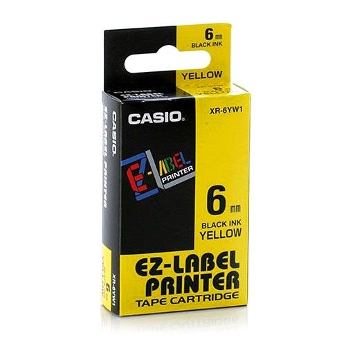 Casio EZ-Label Printer Tape Cartridge Black on Yellow XR-6YW1 6mm