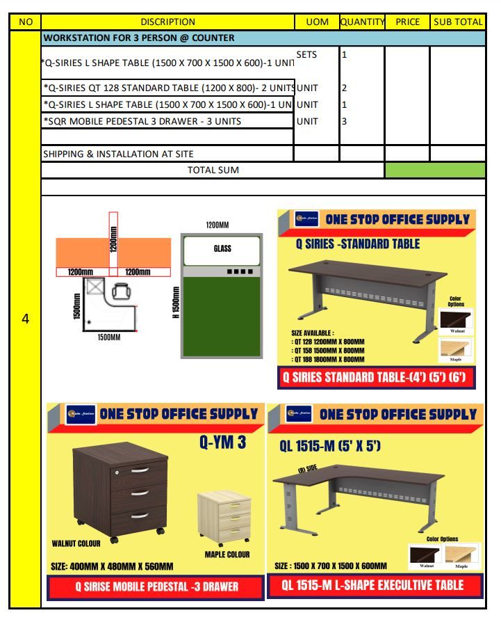 WORKSTATION FOR 3 PERSON COMPLETED WITH EXECULTIVE TABLE SET / WORKSTATION / OFFICE FURNITURE / 3 SEAT / OFFICE TABLE / 3 SEAT WORKSTATION