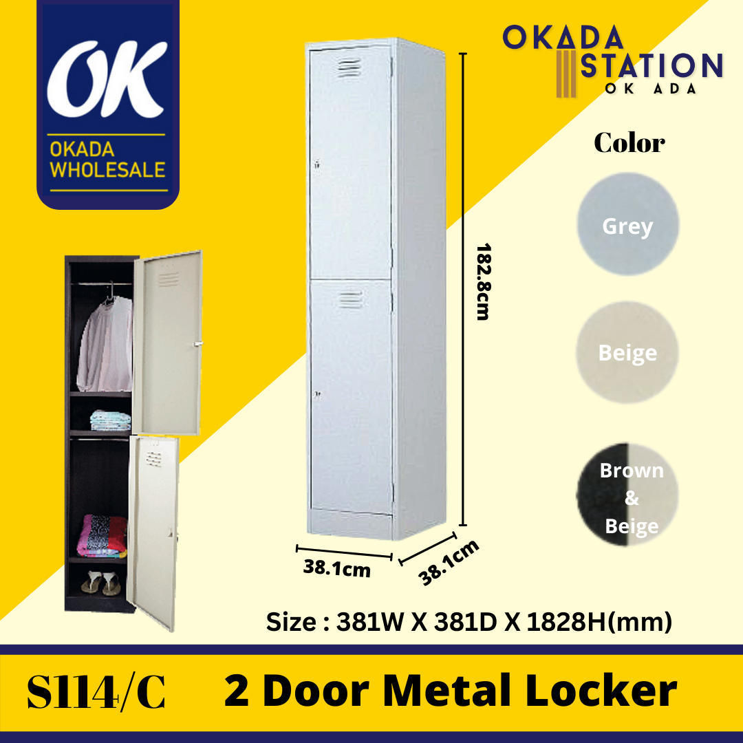 OKADA S114/C 2 COMPARTMENT METAL LOCKER / Steel Locker / Compartment Cabinet / Metal Locker / Almari Besi / Steel Locker Hostel / Single Locker / Metal Cabinet