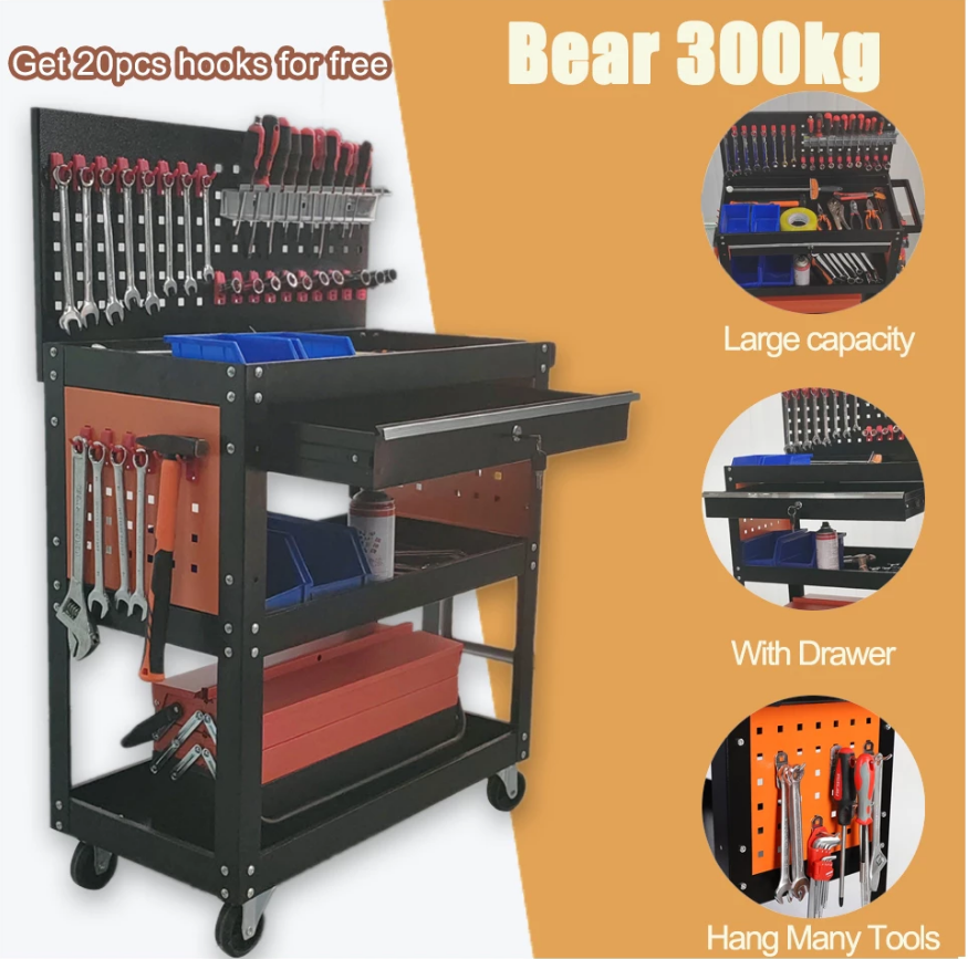 Heavy Duty Garage Tool Rack 3 Layers Tool Cart With Wheels Trolley