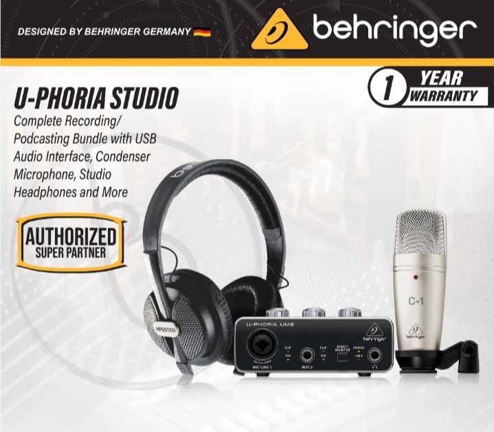 Behringer U-PHORIA STUDIO Complete Recording/Podcasting Bundle with UM-2, C-1 Mic and HPS-5000 (UPHORIA / UM2 / C1 / HPS5000)