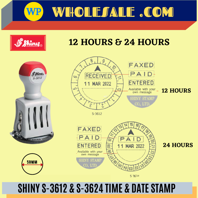 SHINY S-3612 & S-3624 TIME & DATE STAMP WITH RUBBER S3612 / S3624 / Shiny / Stamp / Time Stamp / Date Stamp / Date Chop / Shiny S-3612 / Shiny S-3624